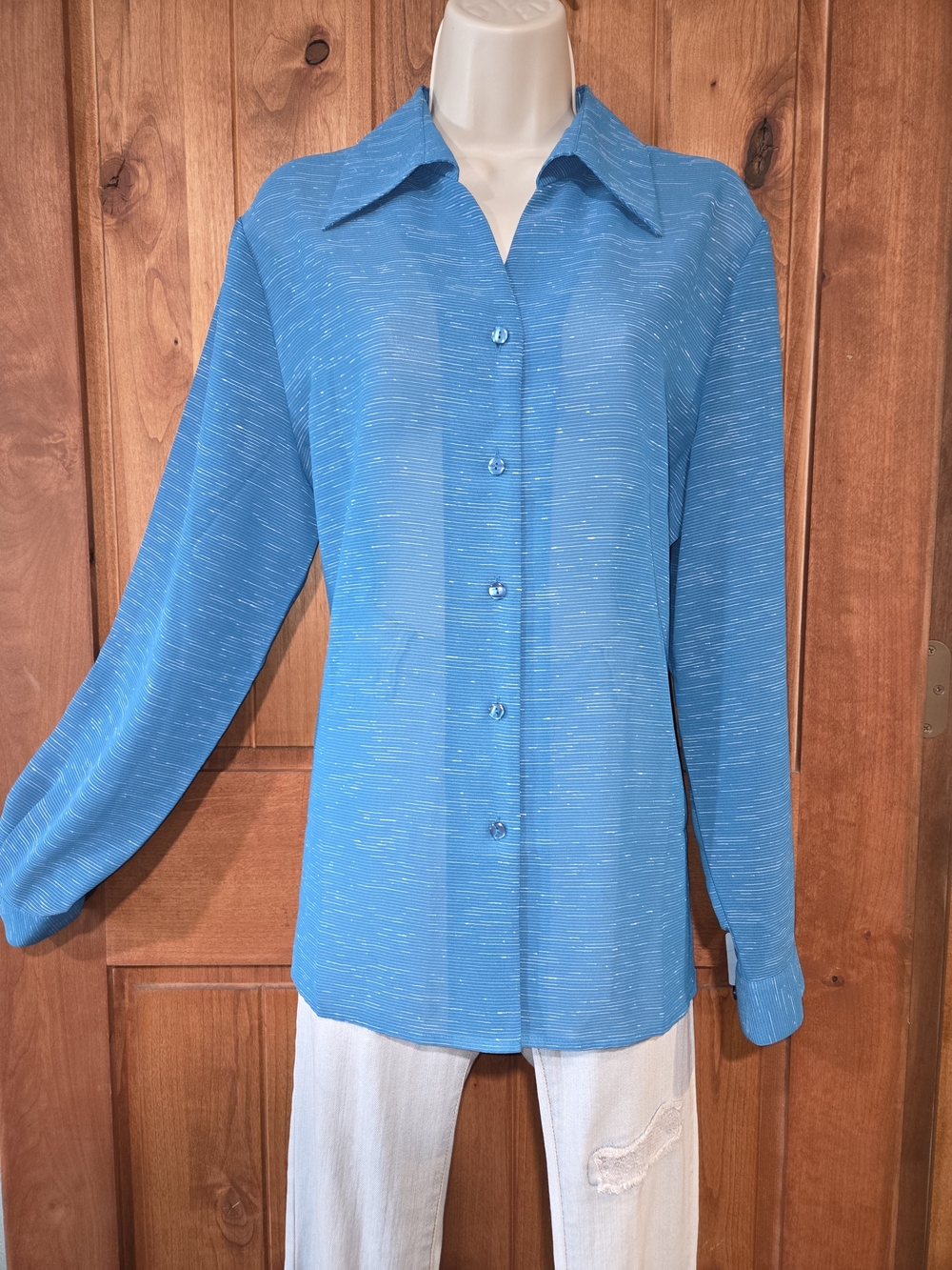 Liz Baker Teal-Blue Long Sleeve Button Front Blouse